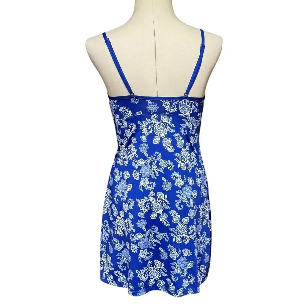 Laura Ashley Blue White Floral Chemise Night Gown Small